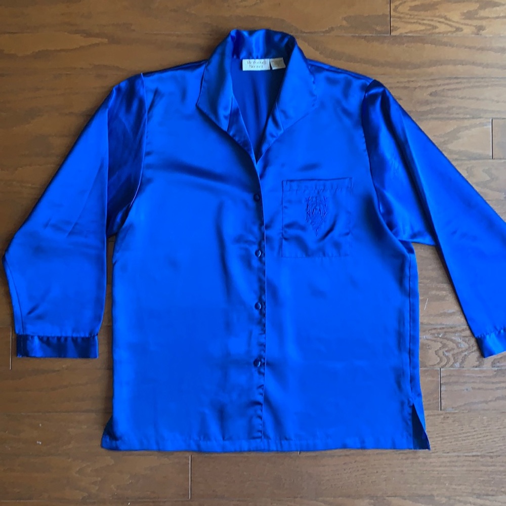 Victoria’s Secret Vintage Gold Label Blue Oversized Silky Pajama Top Small